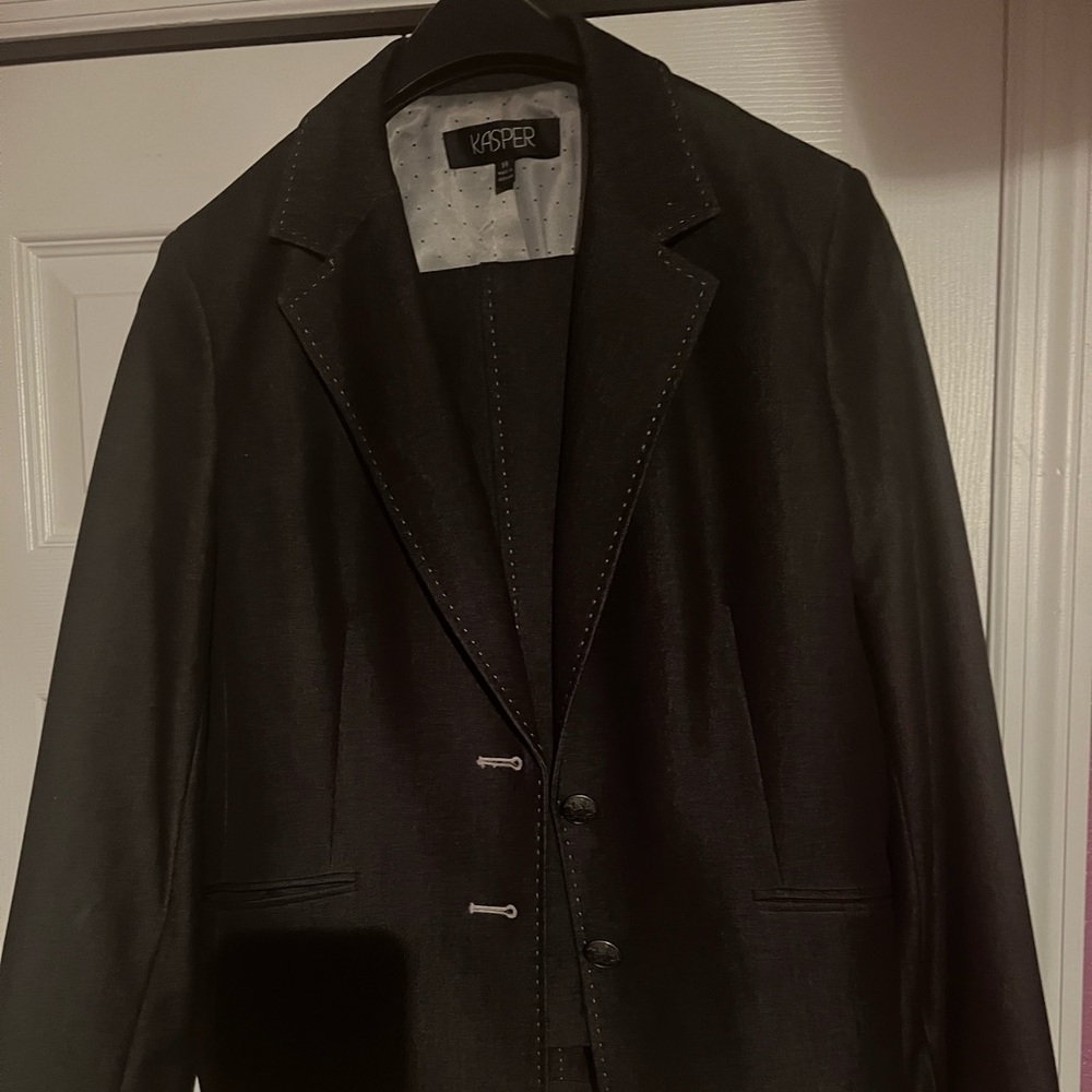 Kasper black denim pant suit size 14